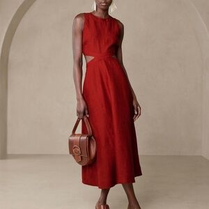 Banana Republic Red Linen Dress with Cutouts (Size 6)